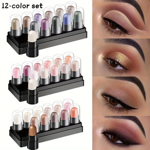 12-Color Waterproof Eyeshadow Lipstick Set 2 in 1 Lip And Eye Makeup